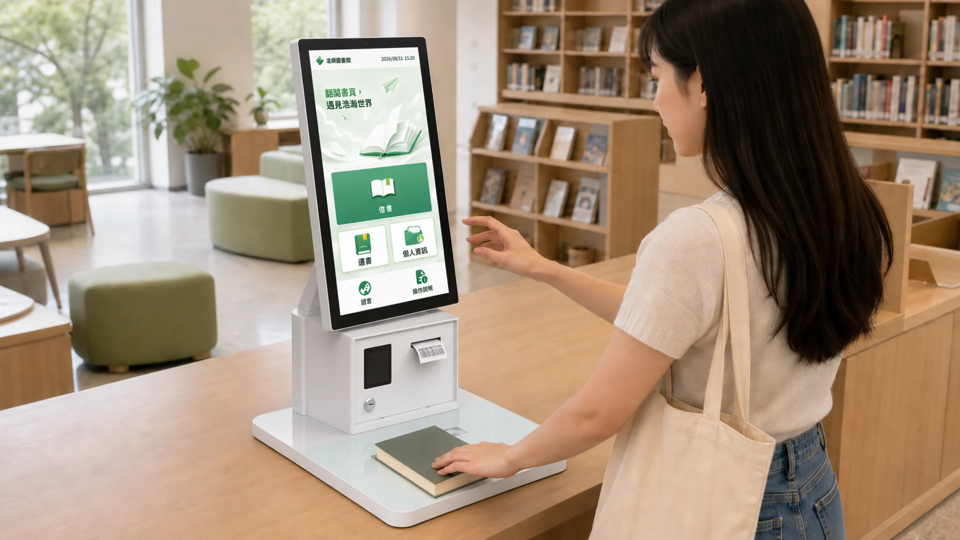 桌上型自助借還書機模擬使用情境