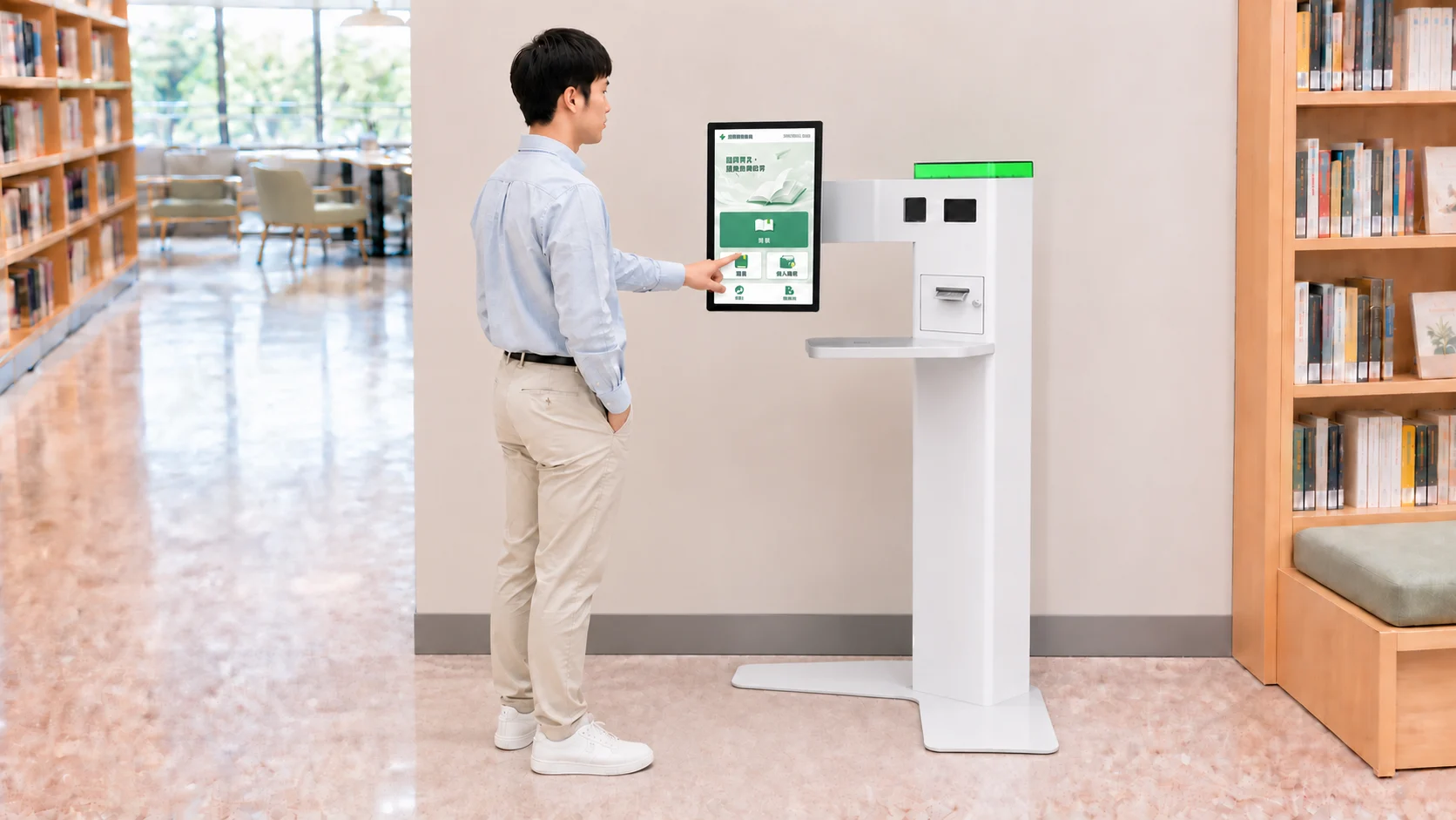 直立式自助借還書機模擬使用情境